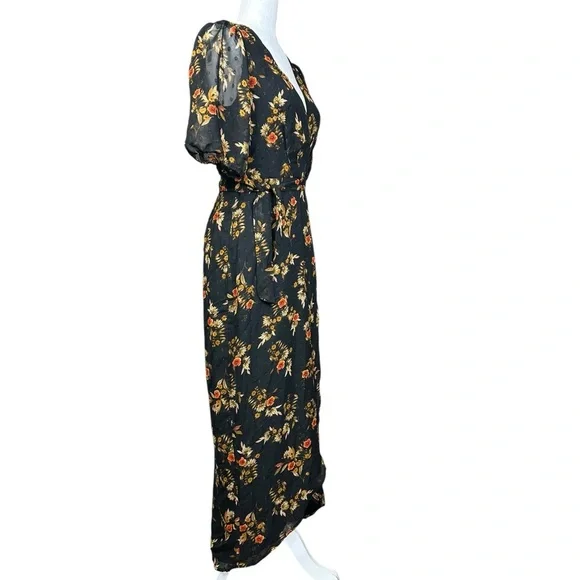 NEW Lulus Black Floral Wrap Dress S Autumnal Coquette Feminine Flirty Romantic - Picture 3 of 15